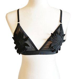 Black mesh bralette with flower appliques